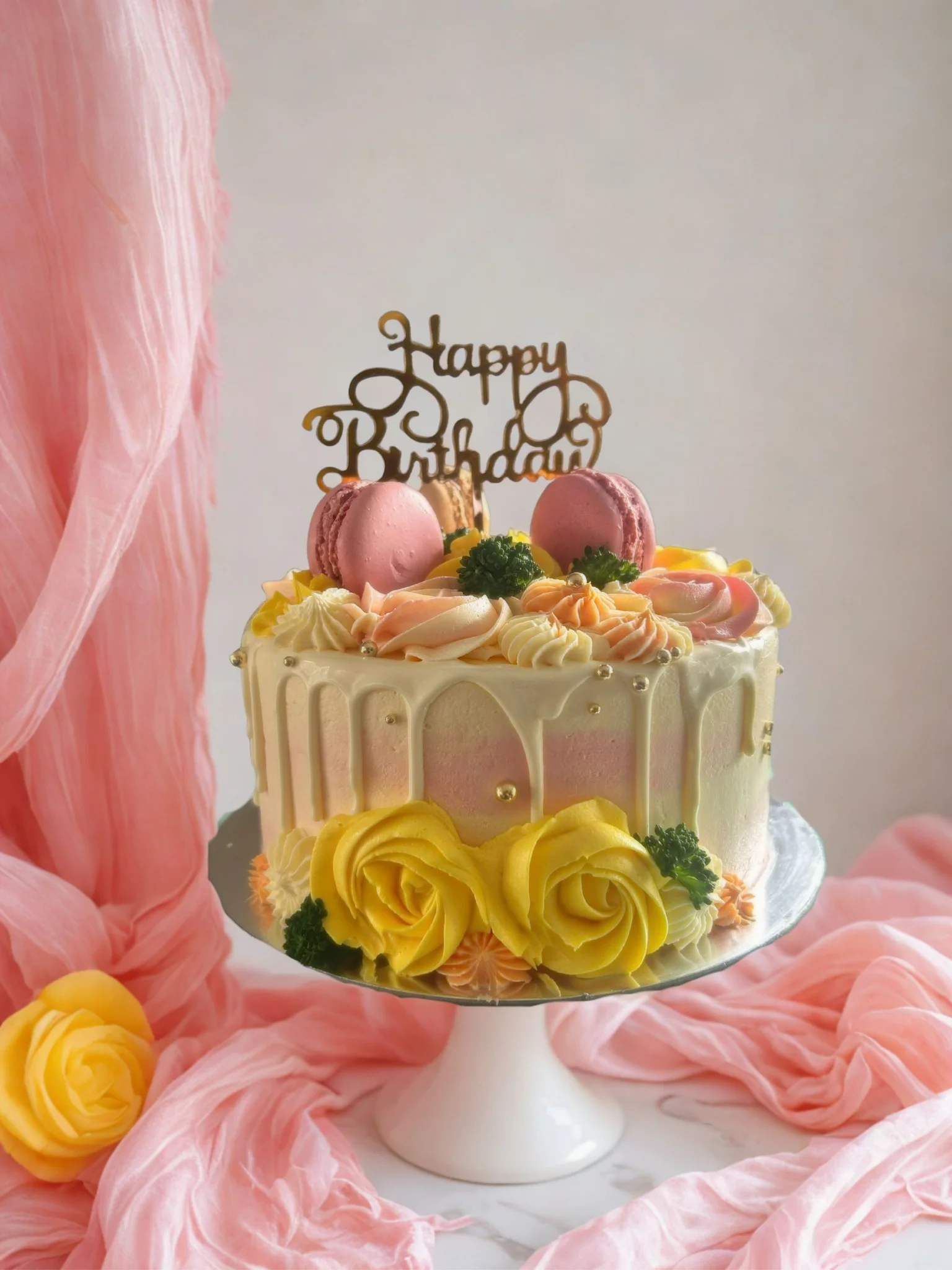 Yellow Rose Macaron Cake