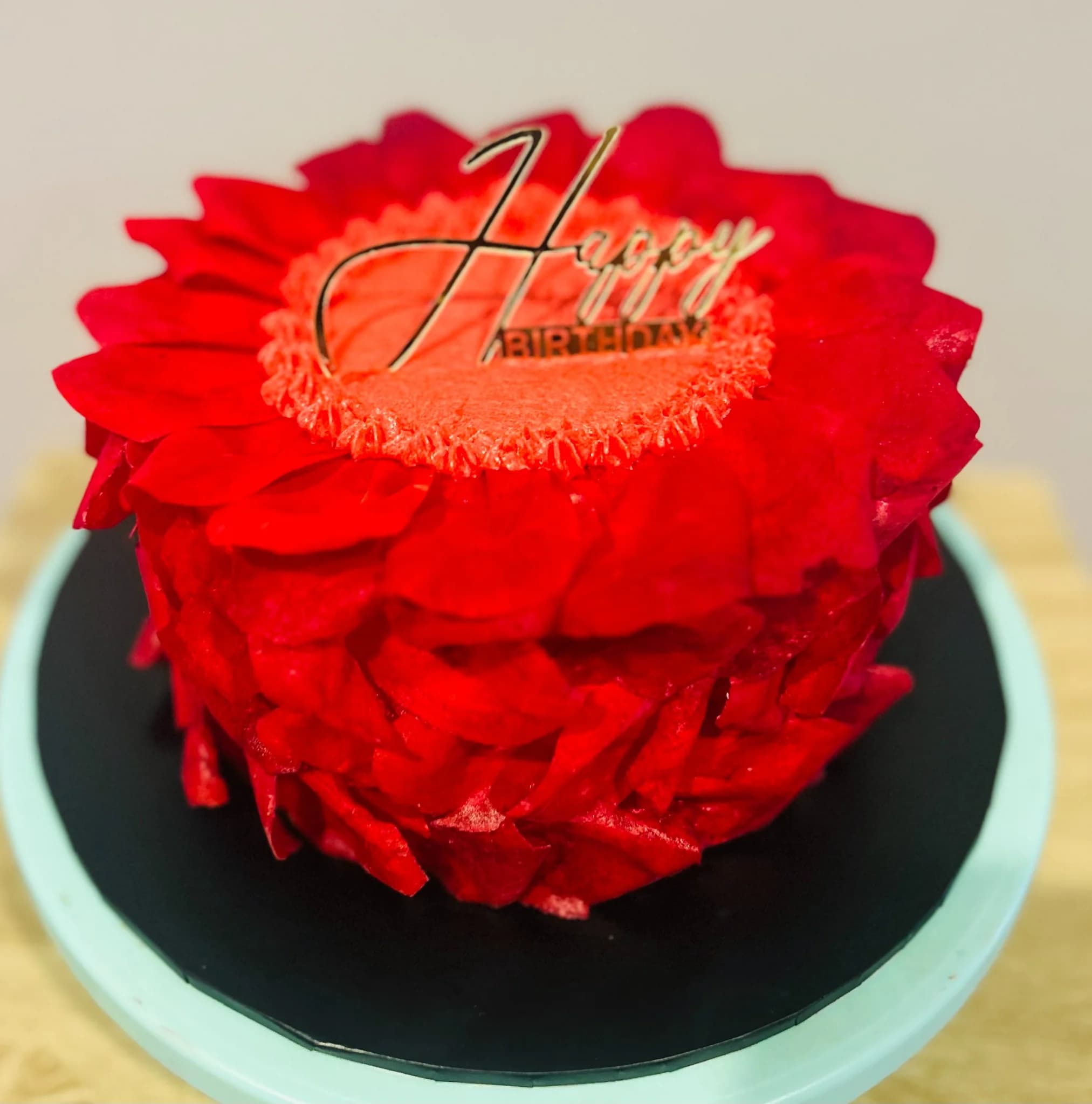 Red Wafer Paper Rose Petal Cake – 6 inch