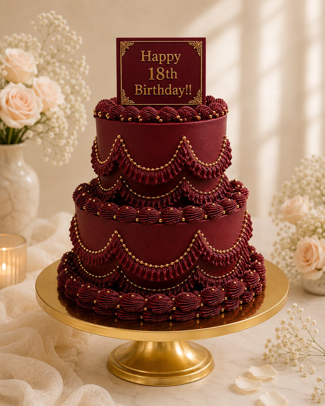 Vintage Burgundy celebration cake