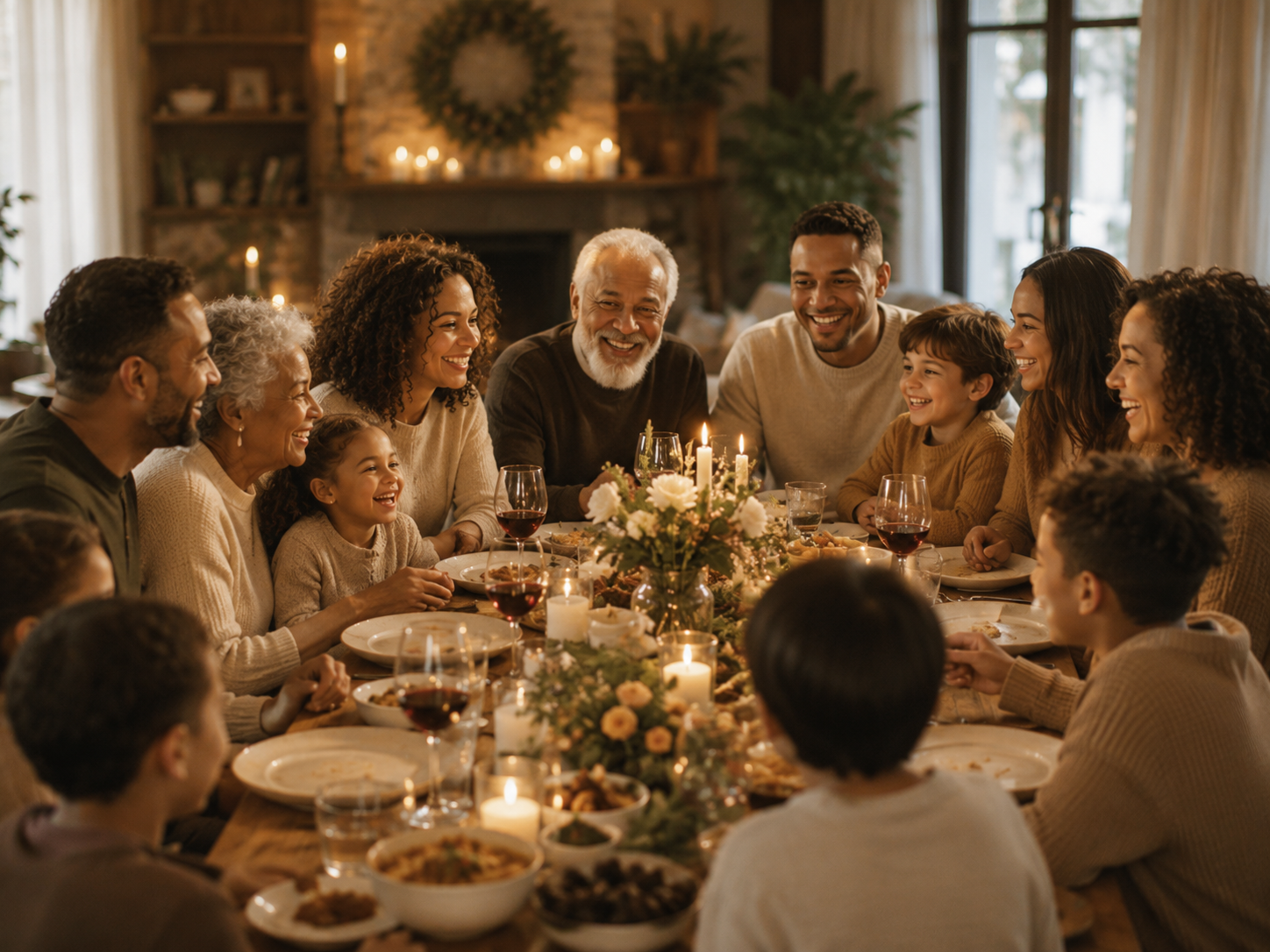 Guests gathered warmly around a celebration table